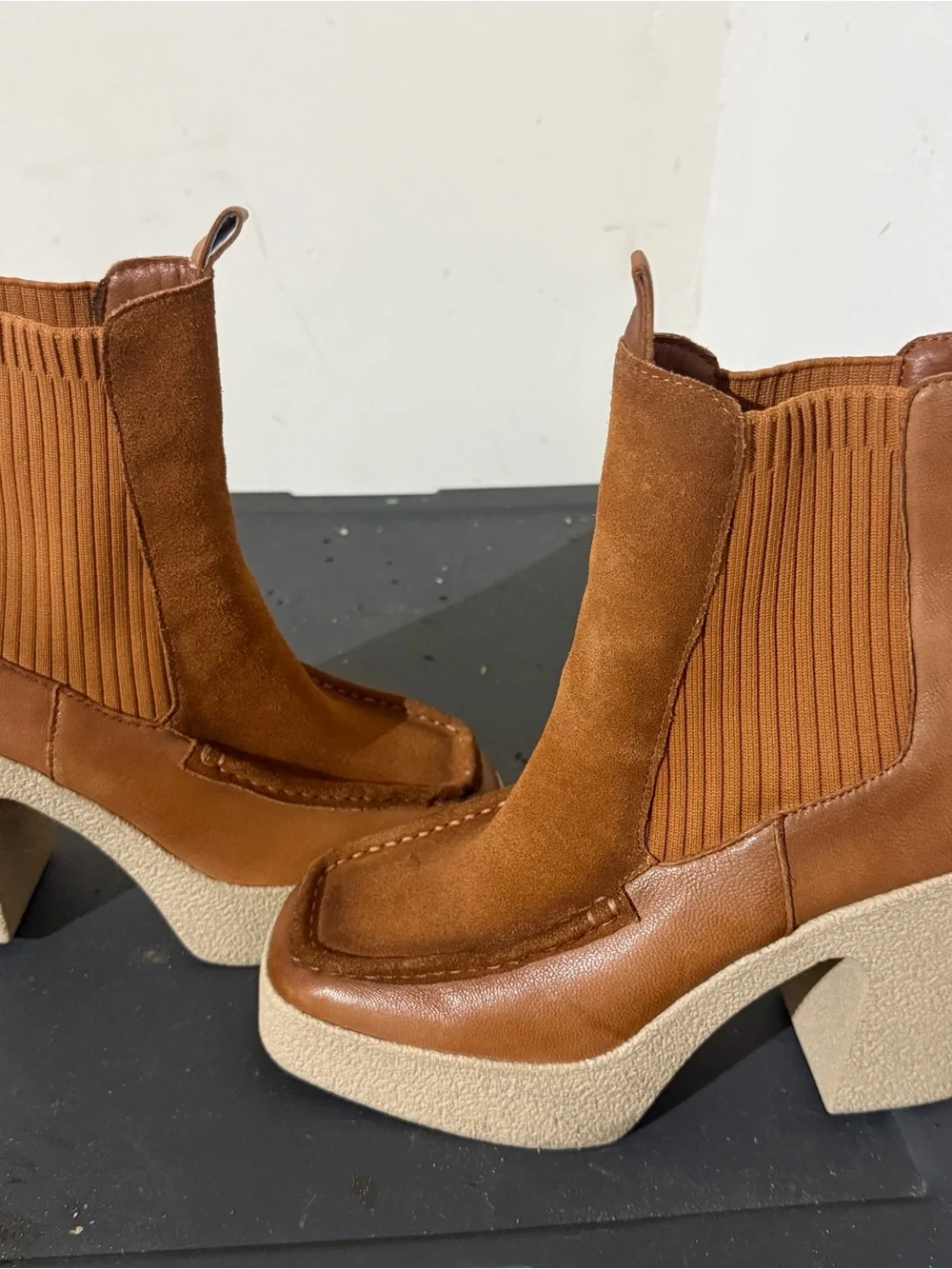 Women’s Chestnut Platform Chelsea Boots - Picture 1 of 4